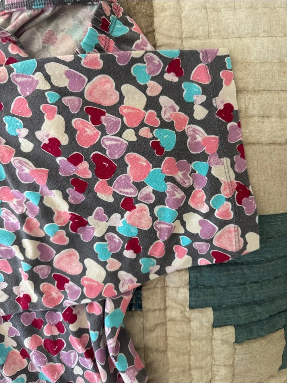 HUE Pink Scoop-Neck Top with Multicolor Heart-Print Pajama Pants - Picture 6 of 6